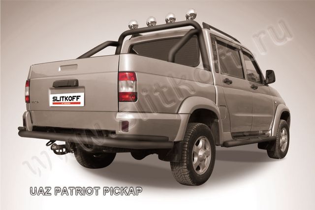 Защита Slitkoff заднего бампера d76/42 двойная ЧЕРНАЯ матовая для УАЗ Pickup 2007-2014. Артикул UPpic010B