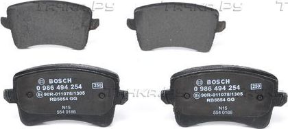 Тормозные колодки Bosch (Low-Metallic) задние для Audi A4 IV (B8) 2007-2015. Артикул 0 986 494 254
