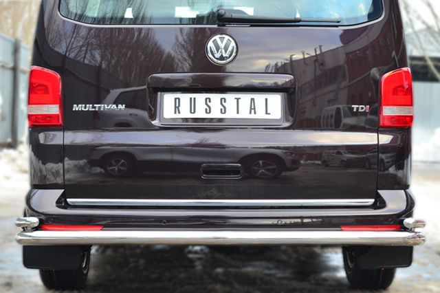 Защита RusStal заднего бампера d63 (секции) d42 (уголки) для Volkswagen Transporter T5 2009-2015. Артикул VTKZ-001402