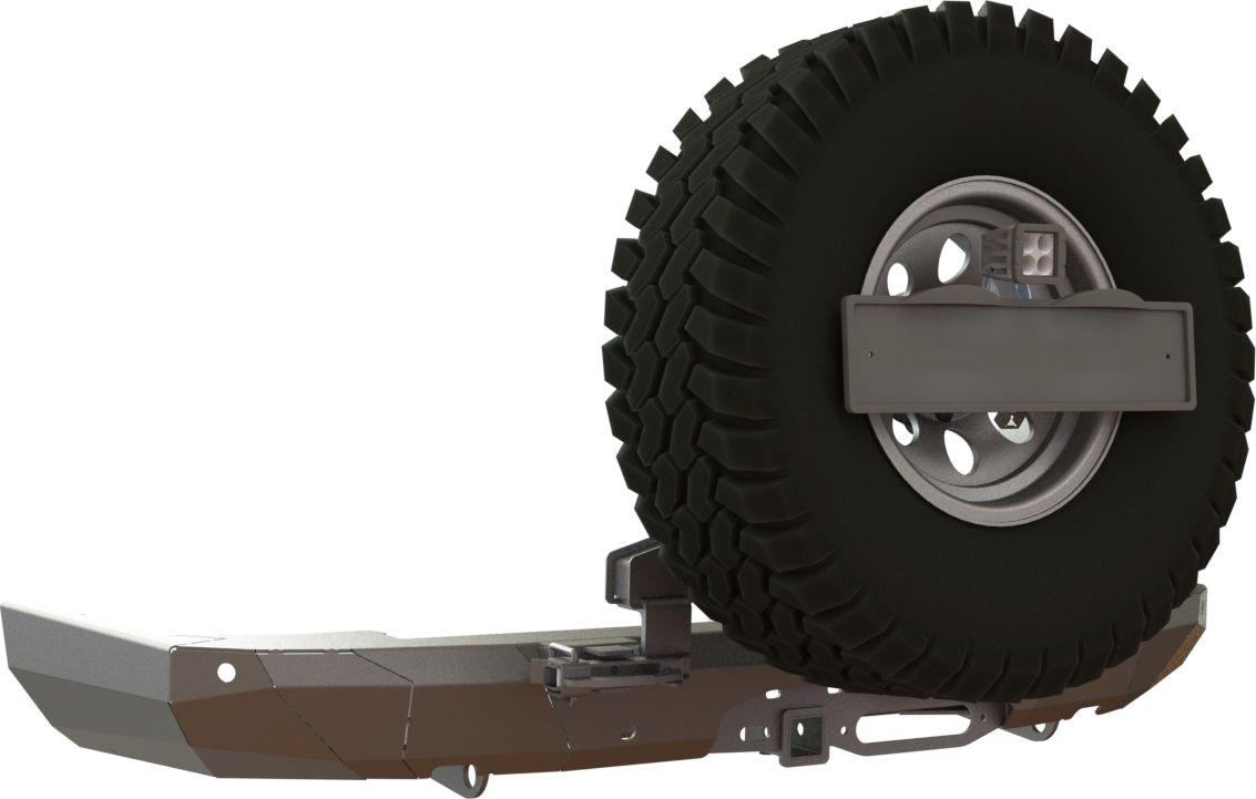 Бампер силовой STC тип Revo задний для Toyota Land Cruiser Prado 150 2009-2017 с квадратом под фаркоп, площадкой под лебедку, кронштейном крепления запасного колеса по центру и кронштейном крепления гос номера. Артикул STC-TLCP150-BRR-W-C1