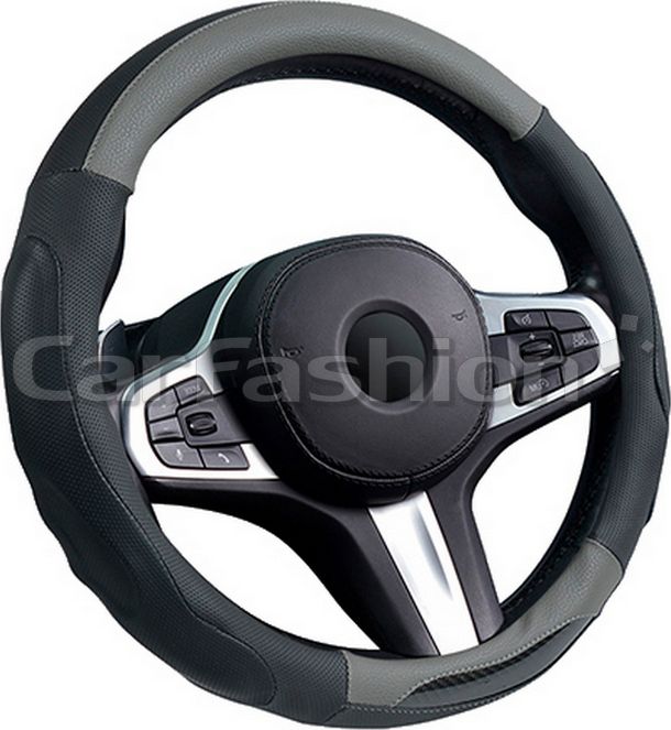 Оплётка на руль CarFashion Laredo (размер M, экокожа, цвет ЧЕРНЫЙ/СЕРЫЙ). Артикул 31640