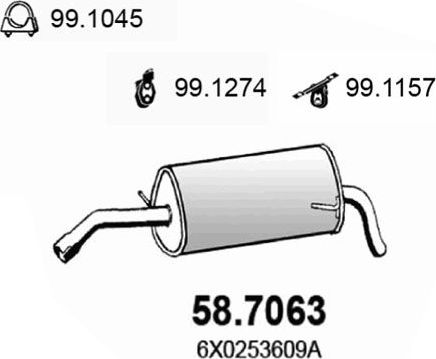 Глушитель Asso для SEAT Arosa I 1997-2004. Артикул 58.7063