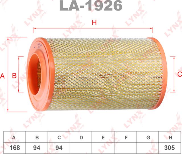 Воздушный фильтр LYNXauto для Citroen Jumper II 2006-2026. Артикул LA-1926