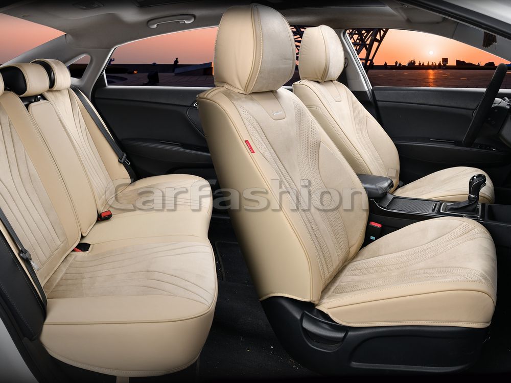 Чехлы универсальные каркасные CarFashion 5D Legion Plus на сидения авто, цвет Бежевый/Бежевый/Бежевый. Артикул 27318