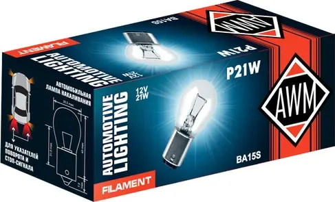 P21W 12v21w AWM 10 шт лампа накаливания (BA15S) AWM. Артикул 410300006