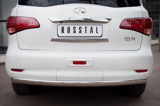 Защита RusStal заднего бампера 75х42 овал для Infiniti QX56 III 2010-2013. Артикул INZ-000848