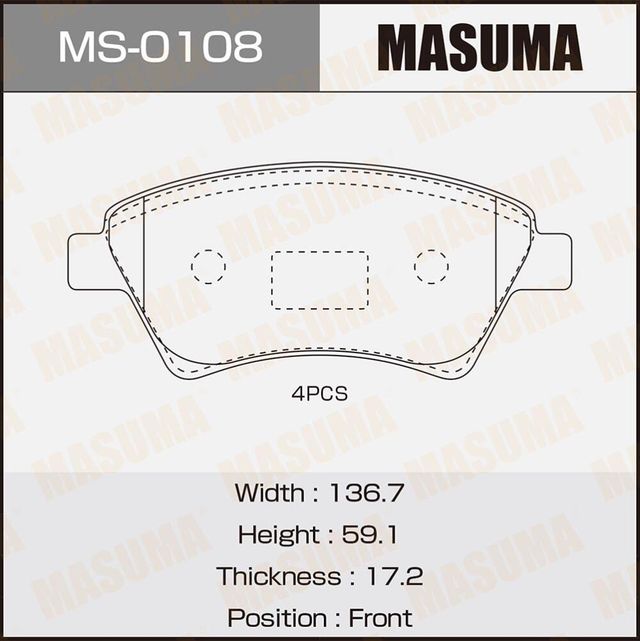 Тормозные колодки Masuma. Артикул MS-0108
