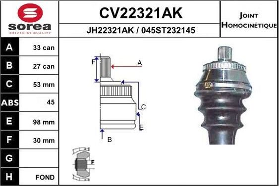 Шрус внутренний (граната) EAI. Артикул CV22321AK