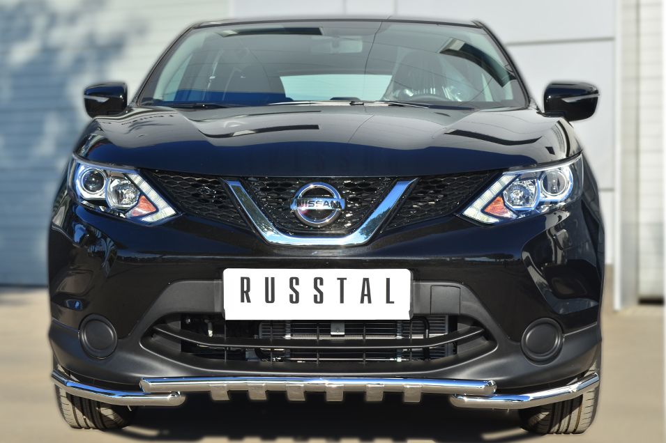 Защита RusStal переднего бампера d42 (секции) d42 (уголки) + клыки для Nissan Qashqai II (сборка Европы) 2014-2018. Артикул NQQZ-001784