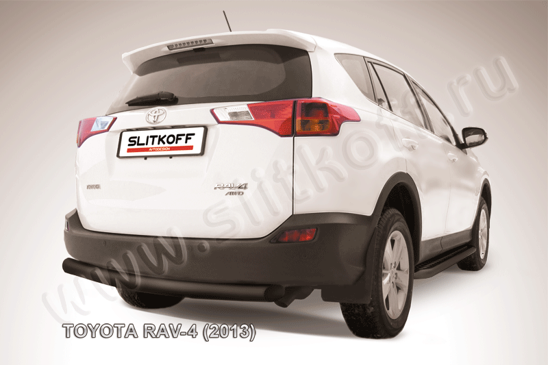 Защита Slitkoff заднего бампера d76 радиусная ЧЕРНАЯ матовая для Toyota RAV4 IV 2013-2015. Артикул TR413-013B