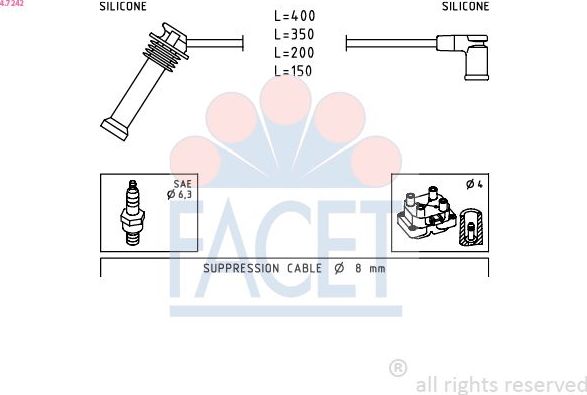 Высоковольтные провода (провода зажигания) (комплект) Facet Made in Italy - OE Equivalent. Артикул 4.7242