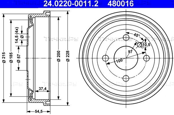 Тормозной барабан ATE для Opel Kadett E 1984-1993. Артикул 24.0220-0011.2