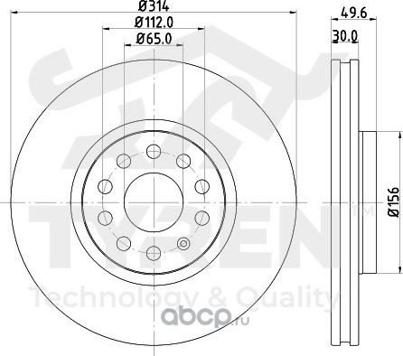 Тормозной диск (Tyren). Артикул TYR1023381
