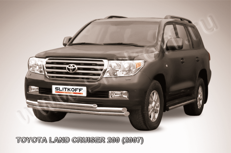 Защита Slitkoff переднего бампера d57/57 двойная для Toyota Land Cruiser 200 2007-2012. Артикул TLC2-013