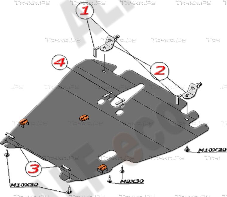 Защита алюминиевая Alfeco для картера и КПП Mitsubishi Lancer 9 (вкл. Lancer Cedia) 2000-2007. Артикул ALF.14.01 AL4