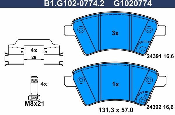 Тормозные колодки Galfer. Артикул B1.G102-0774.2