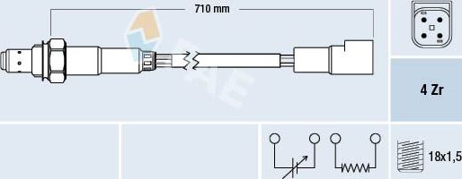 Лямбда-зонд (кислородный датчик) FAE. Артикул 77169