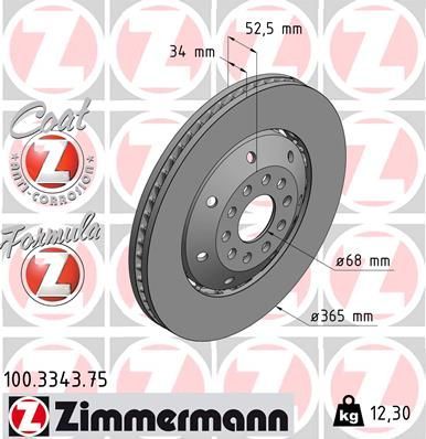 Тормозной диск Zimmermann FORMULA Z. Артикул 100.3343.75