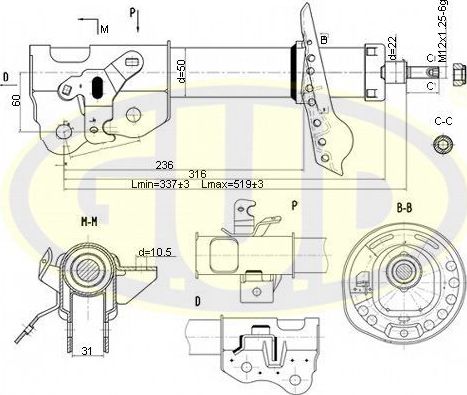 Амортизатор G.U.D. передний правый для Honda Civic VIII 2005-2012. Артикул GSA339722