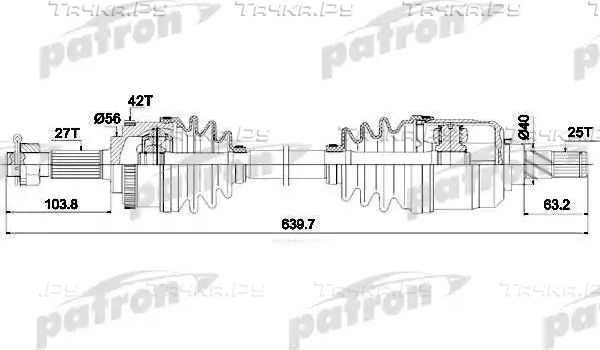 Полуось (привод в сборе, приводной вал) Patron. Артикул PDS1620