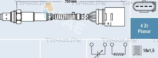 Лямбда-зонд (кислородный датчик) FAE для Volkswagen Golf IV 2000-2003. Артикул 77405