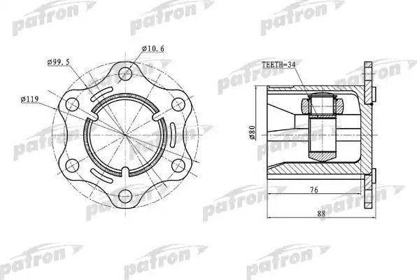 Шрус внутренний (граната) Patron для Audi A3 II (8P) 2006-2013. Артикул PCV5004