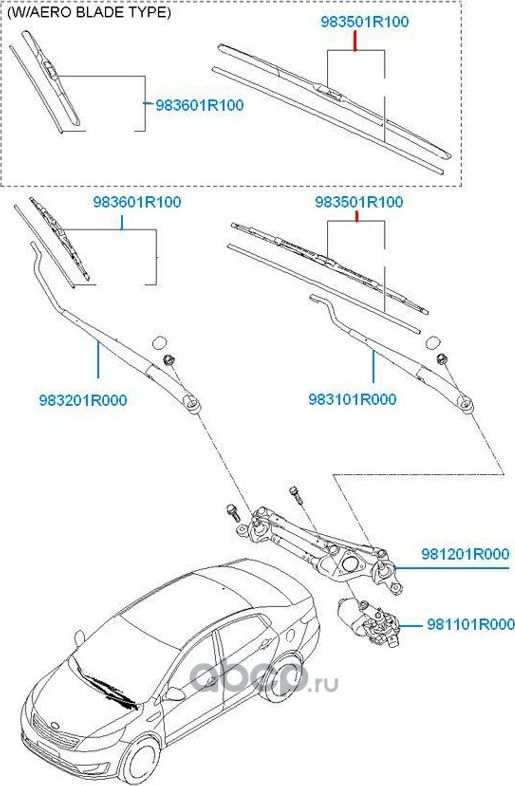 Щетки стеклоочистителя (дворники) Hyundai / KIA. Артикул 983501R100