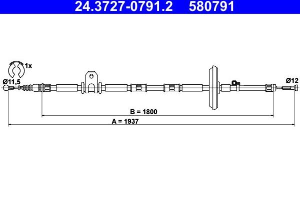 Трос ручника (тросик ручного тормоза) ATE задний для Opel Insignia I 2008-2017. Артикул 24.3727-0791.2