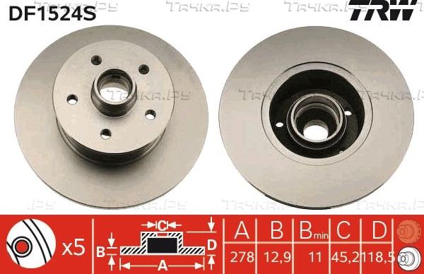 Тормозной диск TRW передний для Volkswagen Transporter T3 1979-1987. Артикул DF1524S