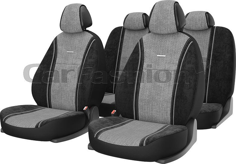 Чехлы универсальные CarFashion Atom Comfort на сидения авто, цвет Харизма Черный/Серый/Серый. Артикул 11025