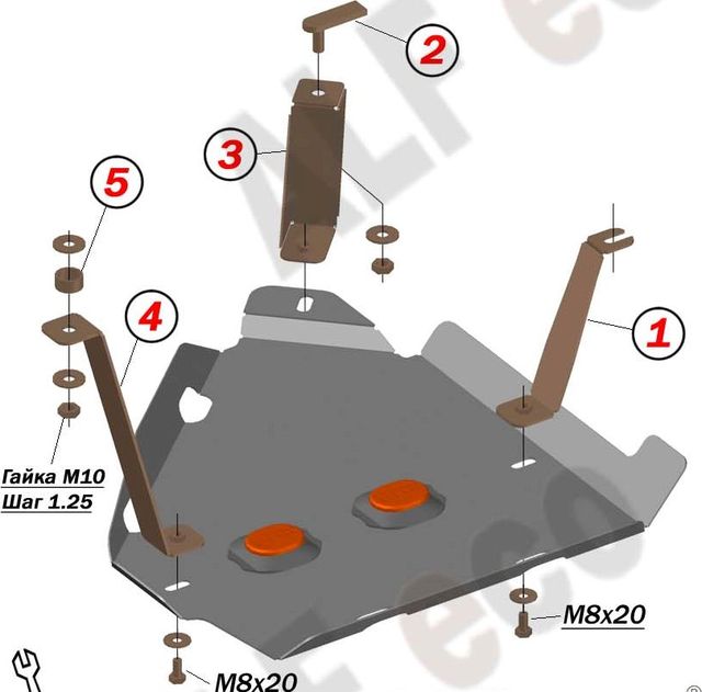Защита алюминиевая Alfeco для топливного бака Creta I 4WD 2016-2021. Артикул ALF.10.42 AL4