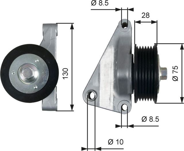 Направляющий (ведущий) ролик приводного поликлинового ремня Gates DriveAlign® верхний для Mazda 3 II (BL) 2008-2014. Артикул T36422