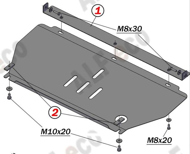 Защита алюминиевая Alfeco для картера и КПП Peugeot 1007 2005-2009. Артикул ALF.17.05 AL4