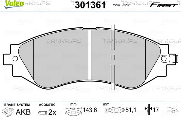 Тормозные колодки Valeo First. Артикул 301361