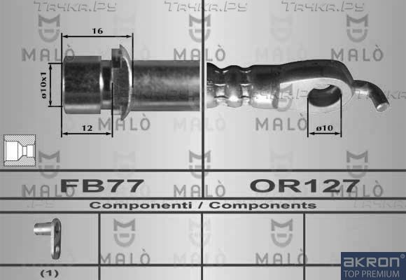 Тормозной шланг Malò передний правый для Toyota Aygo I 2005-2014. Артикул 80438