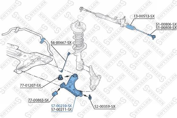 Поперечный рычаг передней подвески Stellox. Артикул 57-00210-SX