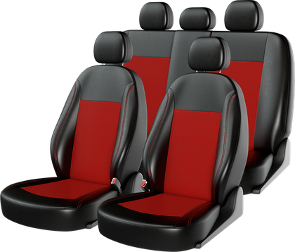 Чехлы универсальные CarFashion Atom Leather на сидения авто, цвет Черный/Красный/Красный. Артикул 10946