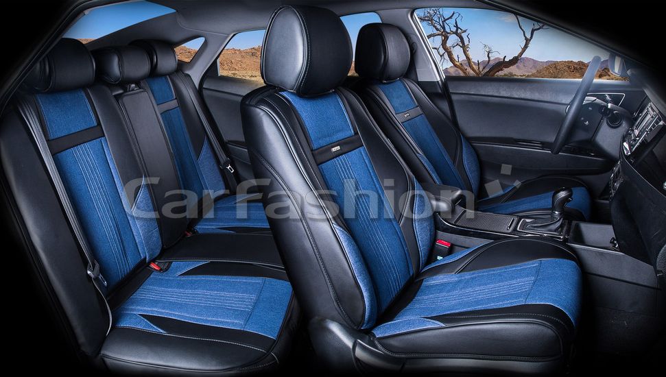 Накидки универсальные CarFashion Jeans Plus Premium для авто, цвет Синий/Черный/Черный. Артикул 22640