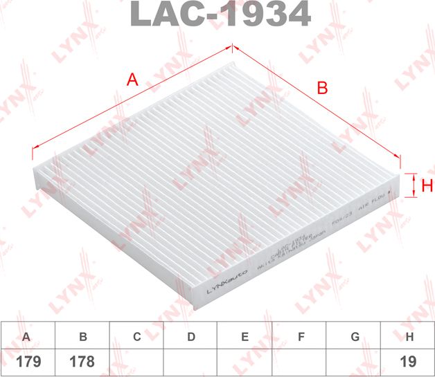 Салонный фильтр LYNXauto для Citroen C-ZERO 2010-2012. Артикул LAC-1934