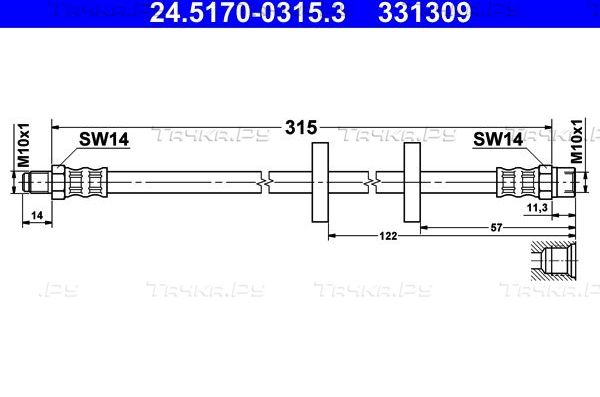 Тормозной шланг ATE передний для Volkswagen Caddy I 1982-1992. Артикул 24.5170-0315.3