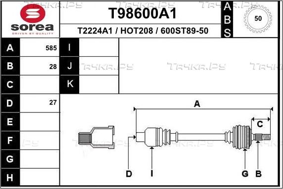 Полуось (привод в сборе, приводной вал) EAI. Артикул T98600A1