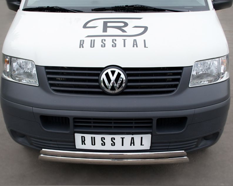 Защита RusStal переднего бампера d75х42/d75х42 овалы для Volkswagen Transporter T5 2003-2009. Артикул VTRZ-000602