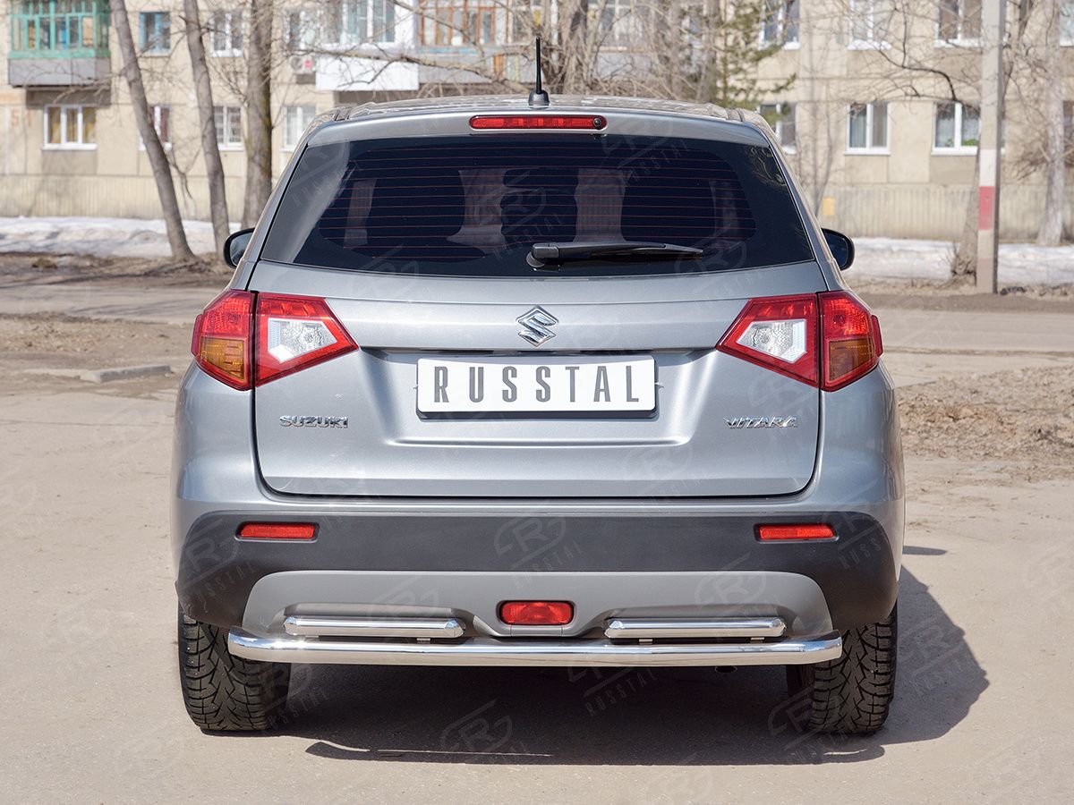 Защита "RusStal" заднего бампера d63 (секции) d42х2 (прямая) для Suzuk Vitara IV 2015-2026. Артикул SVZ-002648