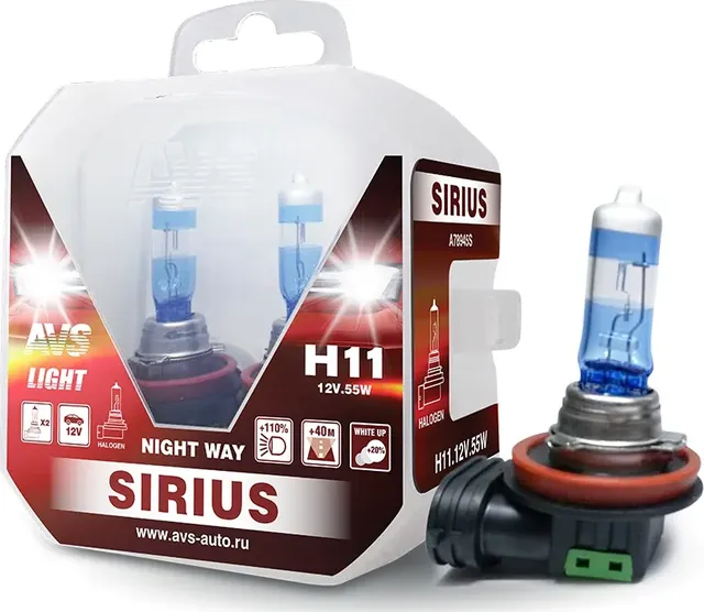 ГАЛОГЕННАЯ ЛАМПА AVS SIRIUS/NIGHT WAY/ PB H11.12V.55W-2ШТ.. Артикул A78945S