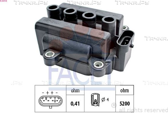 Катушка зажигания Facet OE Equivalent для Dacia Sandero II 2012-2026. Артикул 9.6418