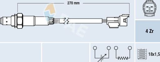 Лямбда-зонд (кислородный датчик) FAE для Suzuki Jimny III 2001-2019. Артикул 77296