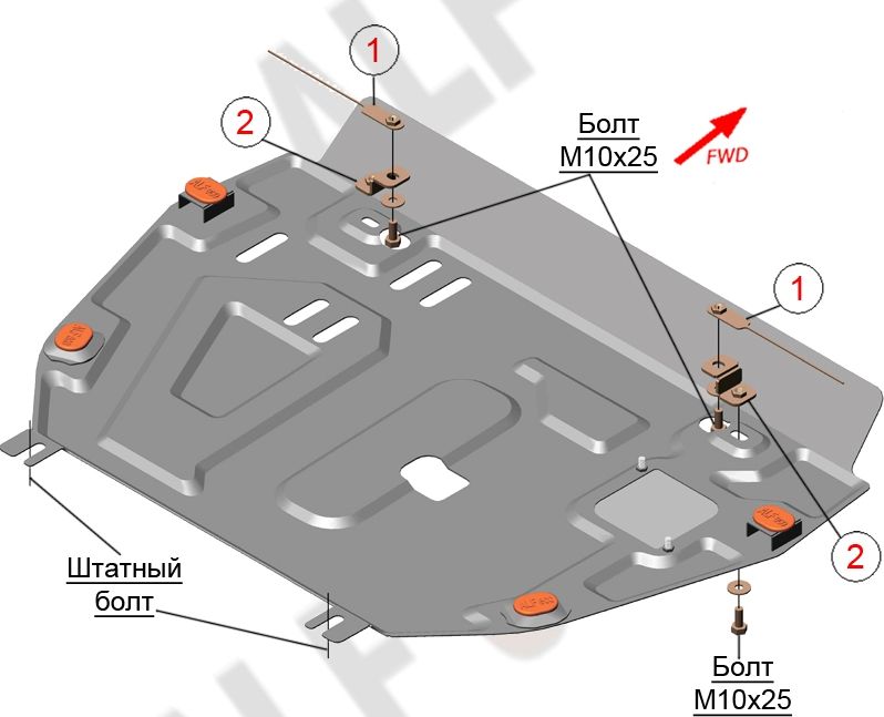 Защита алюминиевая Alfeco для картера и КПП Toyota RAV4 IV 2013-2019 (без пыльника). Артикул ALF.24.99al