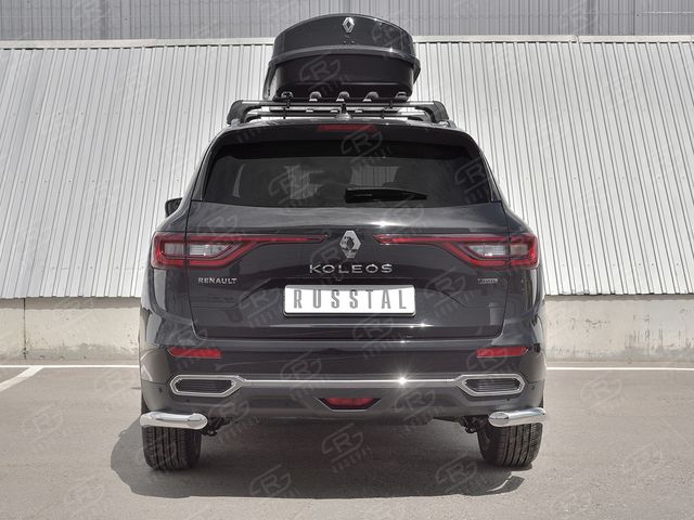 Защита РусCталь заднего бампера уголки d63 секции для Renault Koleos II 2016-2025. Артикул RKZ-002979