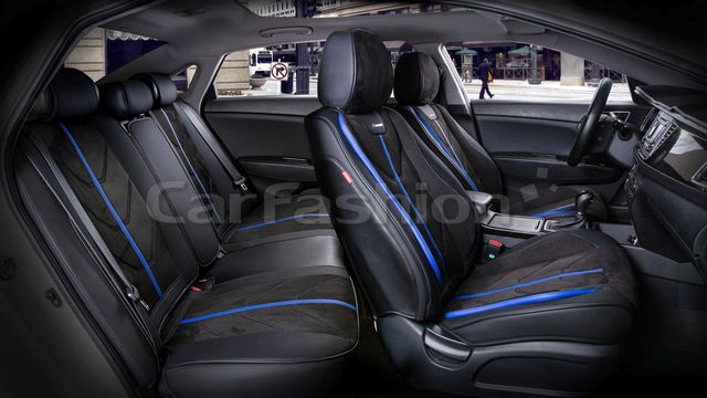 Комплект универсальных каркасных чехлов CarFashion 5D Start Plus на сидения авто, цвет Черный/Черный/Синий. Артикул 22136
