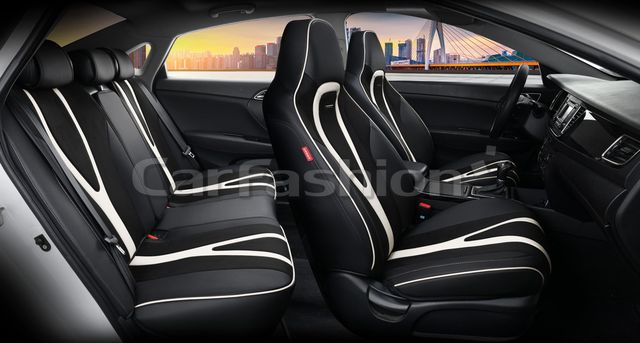 Чехлы универсальные каркасные CarFashion 5D Integral Plus на сидения авто, цвет Черный/Черный/Белый. Артикул 27249